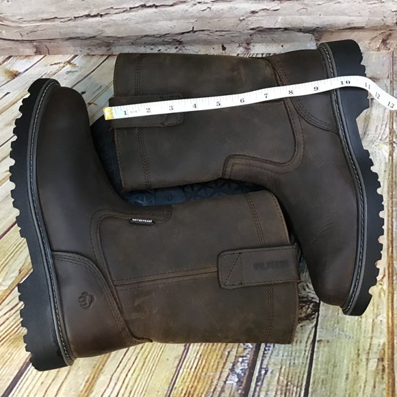 Wolverine Men's Brown Leather Waterproof Pull On Soft Toe Work Boots Size 7.5 - Picture 5 of 8